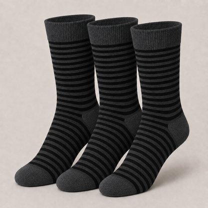 Premium Black Striped Crew Socks | Stylish Casual Dress Socks