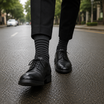 Premium Black Striped Crew Socks | Stylish Casual Dress Socks