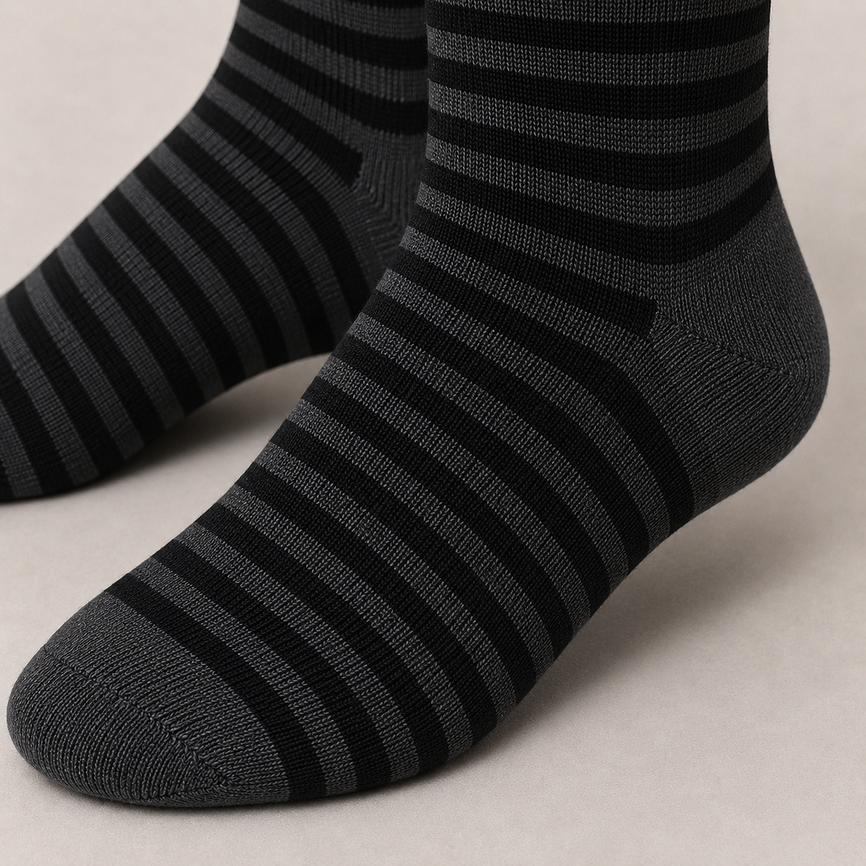 Premium Black Striped Crew Socks | Stylish Casual Dress Socks