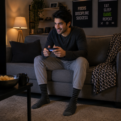 Premium Black Striped Crew Socks | Stylish Casual Dress Socks