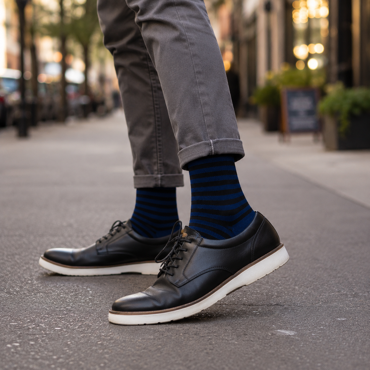 Premium Black Striped Crew Socks | Stylish Casual Dress Socks