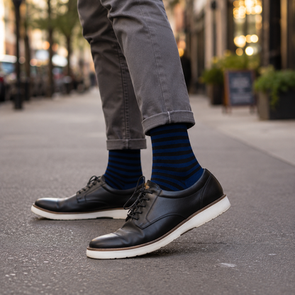 Premium Black Striped Crew Socks | Stylish Casual Dress Socks
