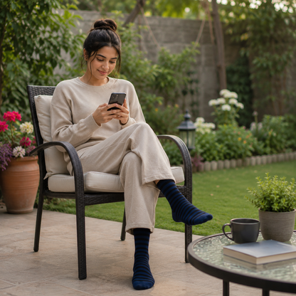 Premium Black Striped Crew Socks | Stylish Casual Dress Socks