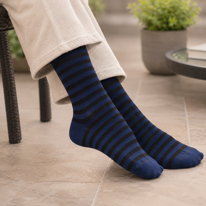 Premium Black Striped Crew Socks | Stylish Casual Dress Socks