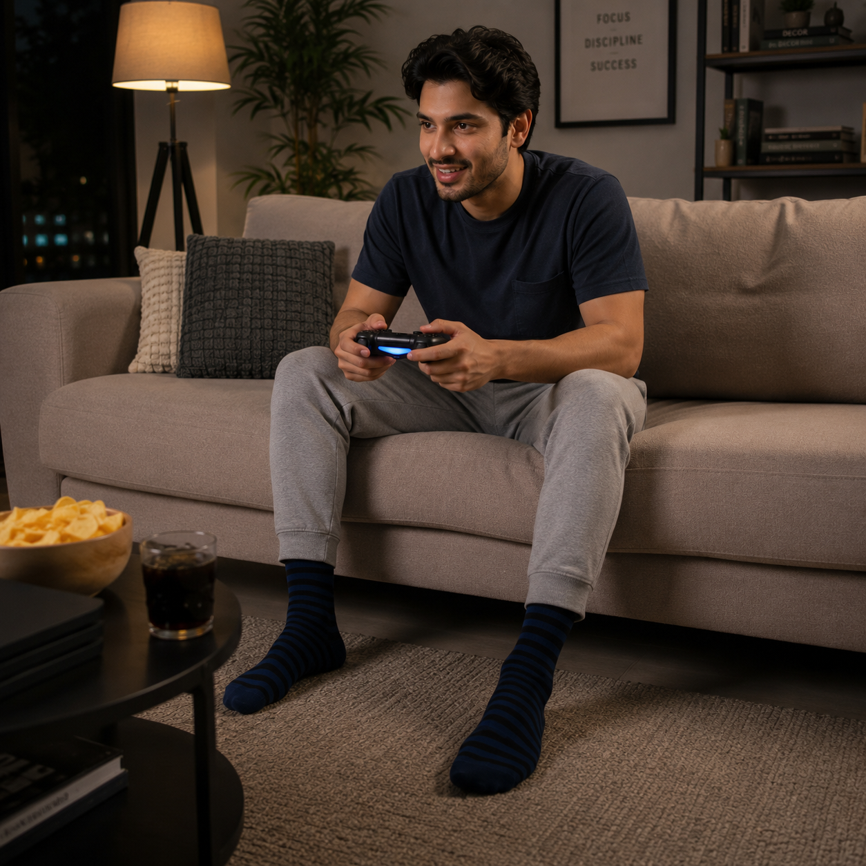 Premium Black Striped Crew Socks | Stylish Casual Dress Socks