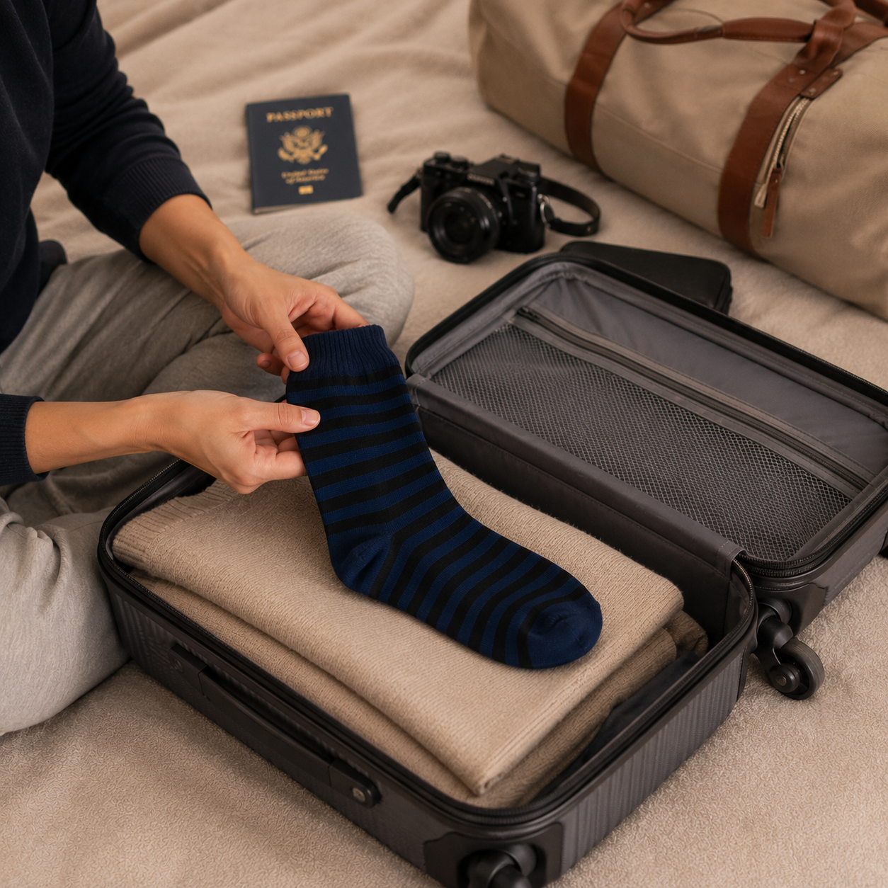Premium Black Striped Crew Socks | Stylish Casual Dress Socks