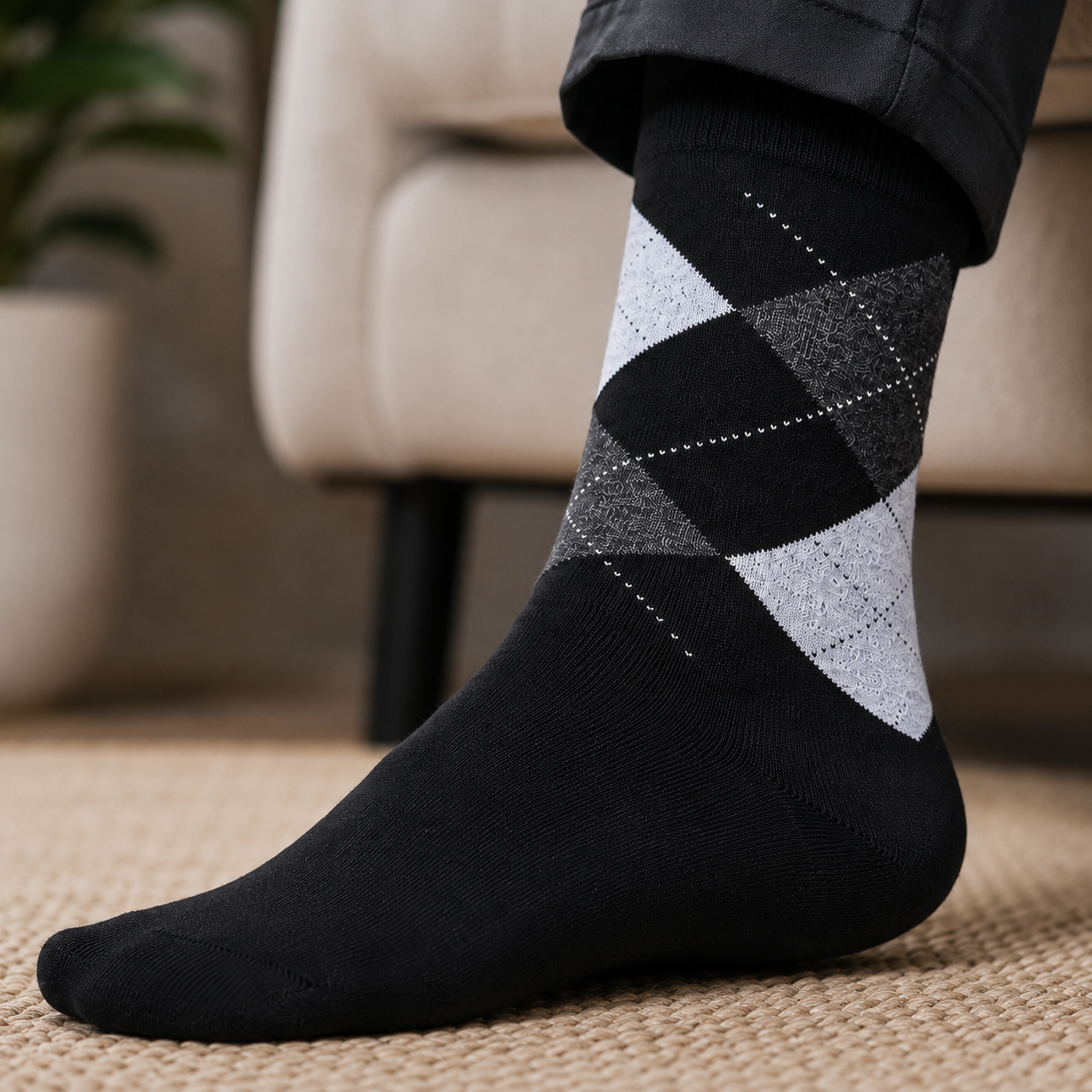 Diamond Pattern Crew Socks | Premium Cotton Dress Socks for Men & Women