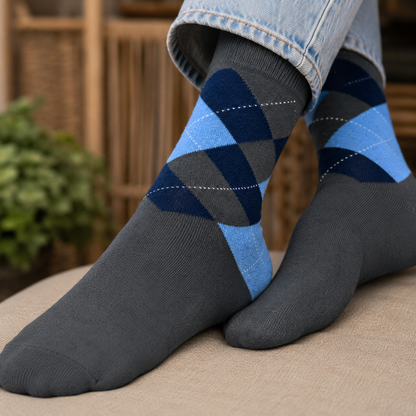 Diamond Pattern Crew Socks | Premium Cotton Dress Socks for Men & Women