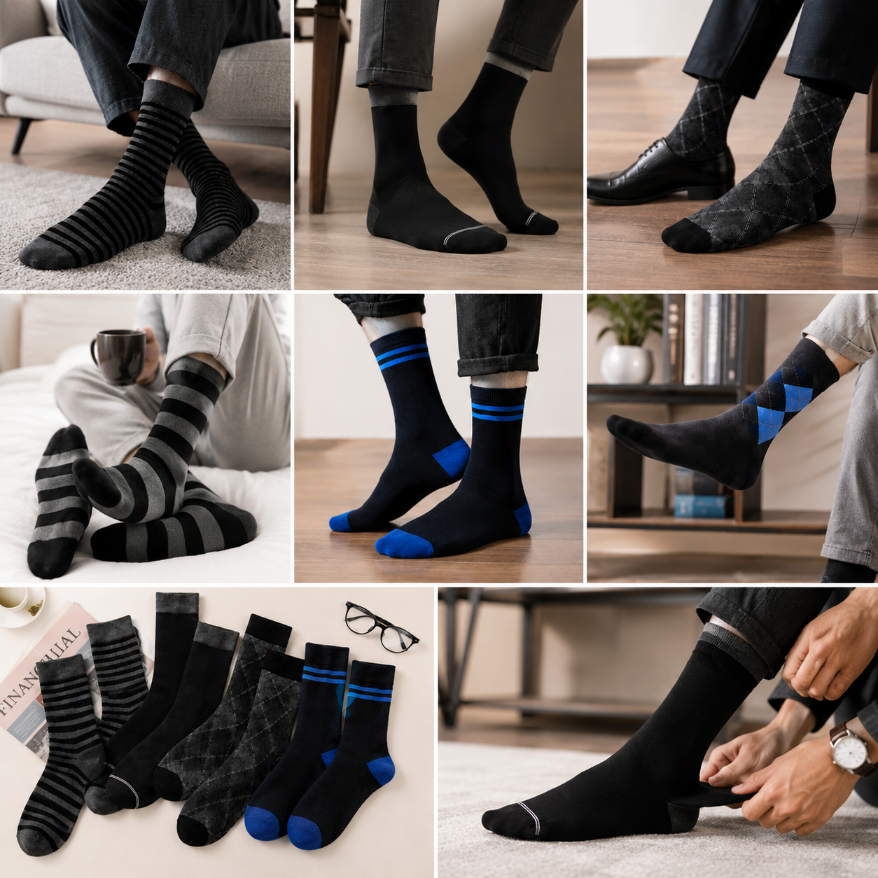 6 Pairs Crew Socks Pack | Premium Casual & Dress Socks for Men
