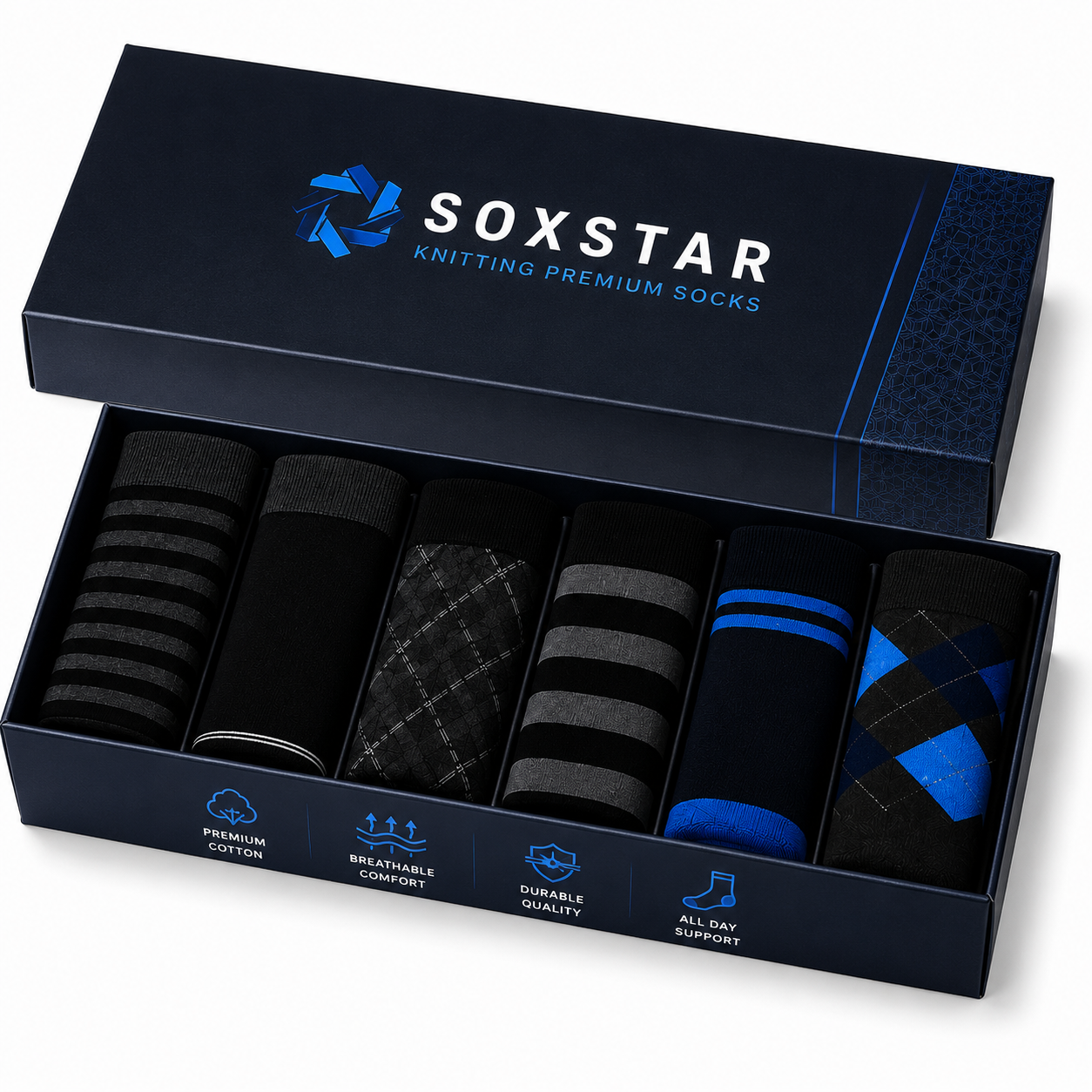 6 Pairs Crew Socks Pack | Premium Casual & Dress Socks for Men