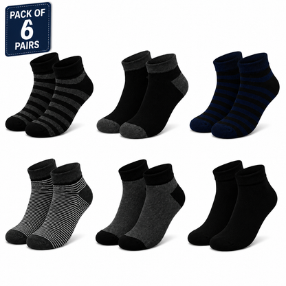 6 Pairs Ankle Socks Pack | Premium Casual Socks for Men