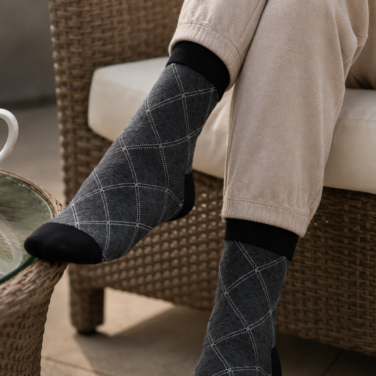Diamond Grid Crew Socks – Premium Stylish Dress Socks for Men & Women
