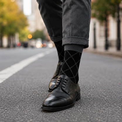 Diamond Grid Crew Socks – Premium Stylish Dress Socks for Men & Women