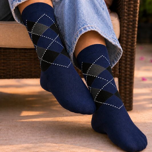 Classic Argyle Crew Socks for Men & Women – Comfortable Everyday Dress & Casual Socks
